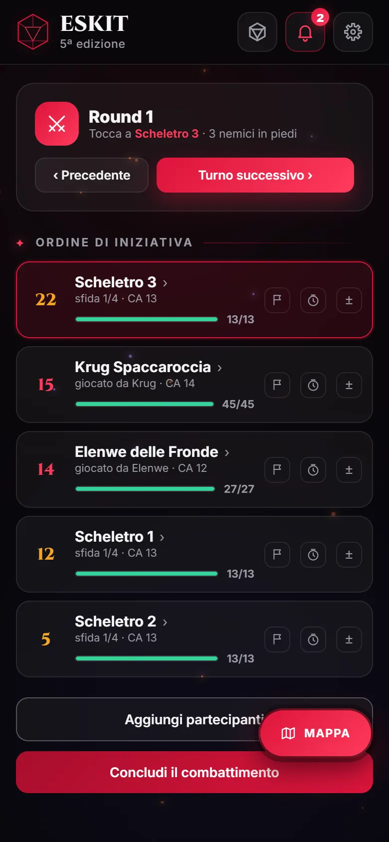 Il combattimento: round, turno, ordine di iniziativa, punti ferita di giocatori e mostri